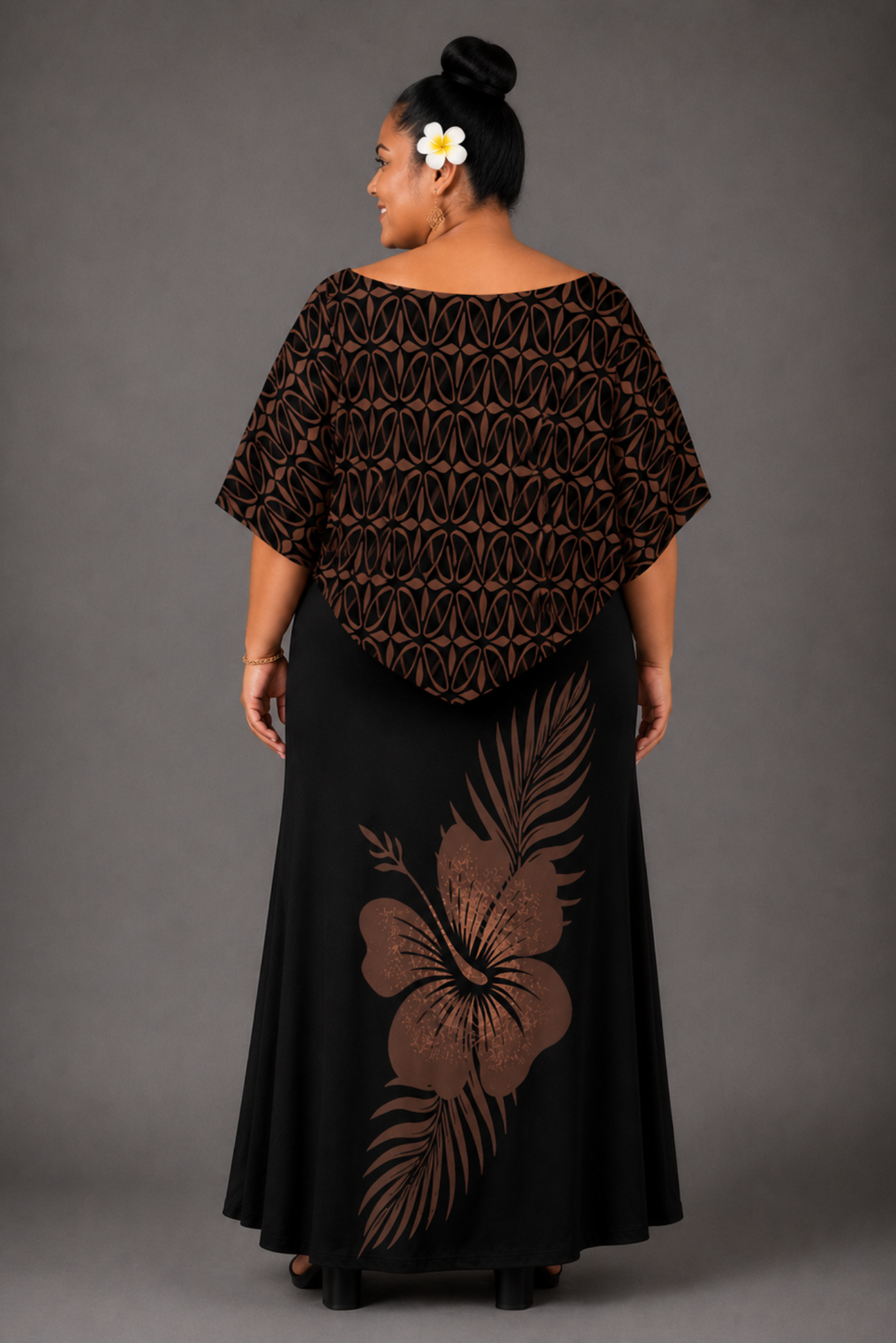(PRE-ORDER) CAPE MAXI DRESS - BROWN & BLACK FLORAL