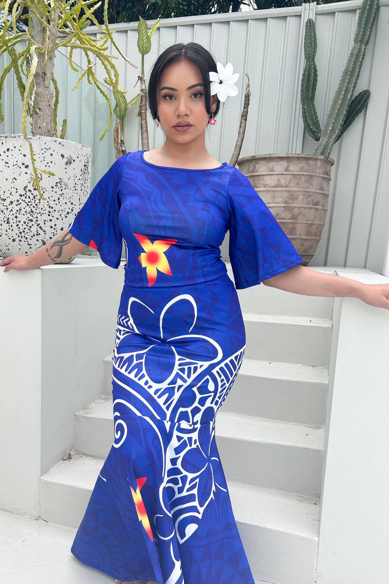 (PRE-ORDER) LUISA PULETASI - TWO PIECE PULETASI DRESS - ROYAL BLUE & WHITE
