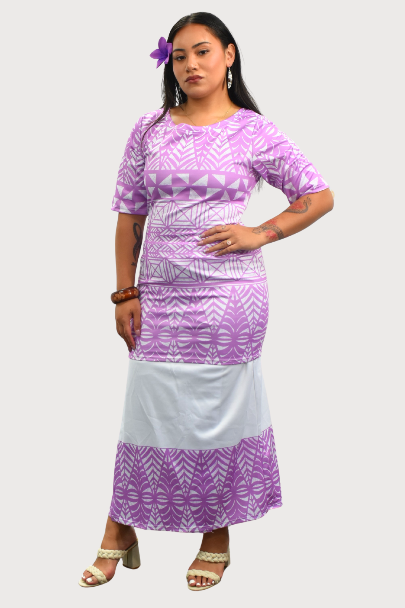 TALIA PULETASI - ROUND NECK PULETASI - TWO PIECE OUTFIT - PURPLE & WHITE