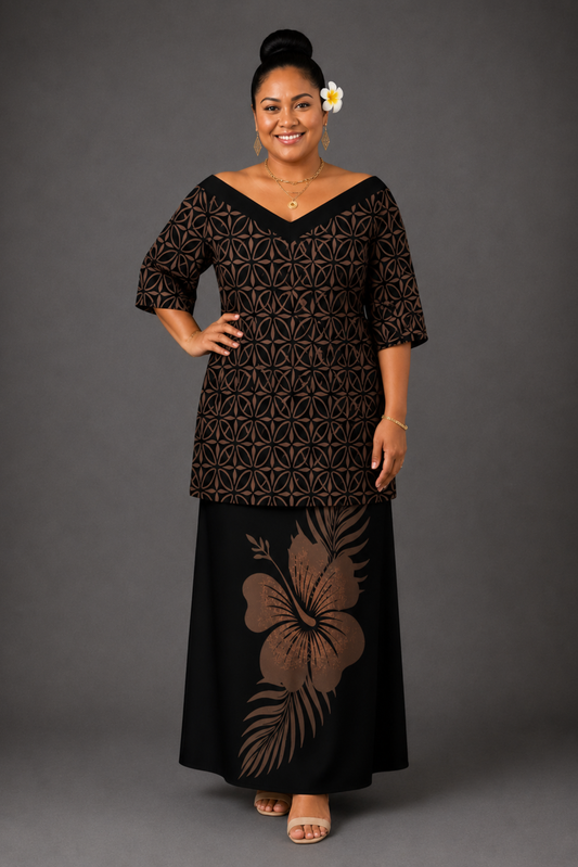 (PRE-ORDER) V-NECK PULETASI - BROWN & BLACK FLORAL