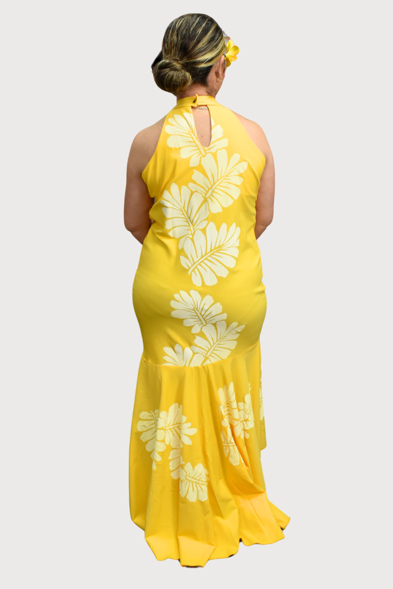 YELLOW FLORAL HALTERNECK DRESS