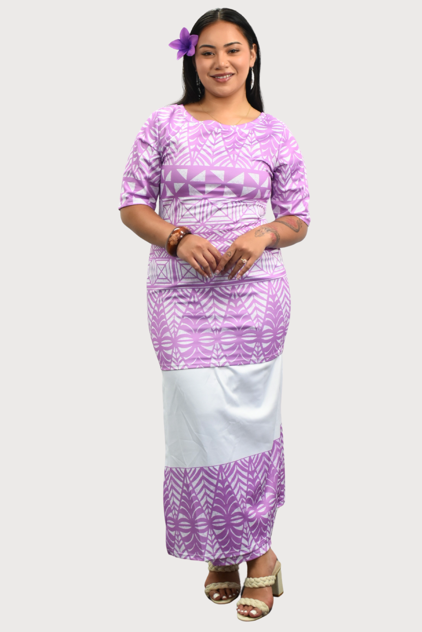 TALIA PULETASI - ROUND NECK PULETASI - TWO PIECE OUTFIT - PURPLE & WHITE