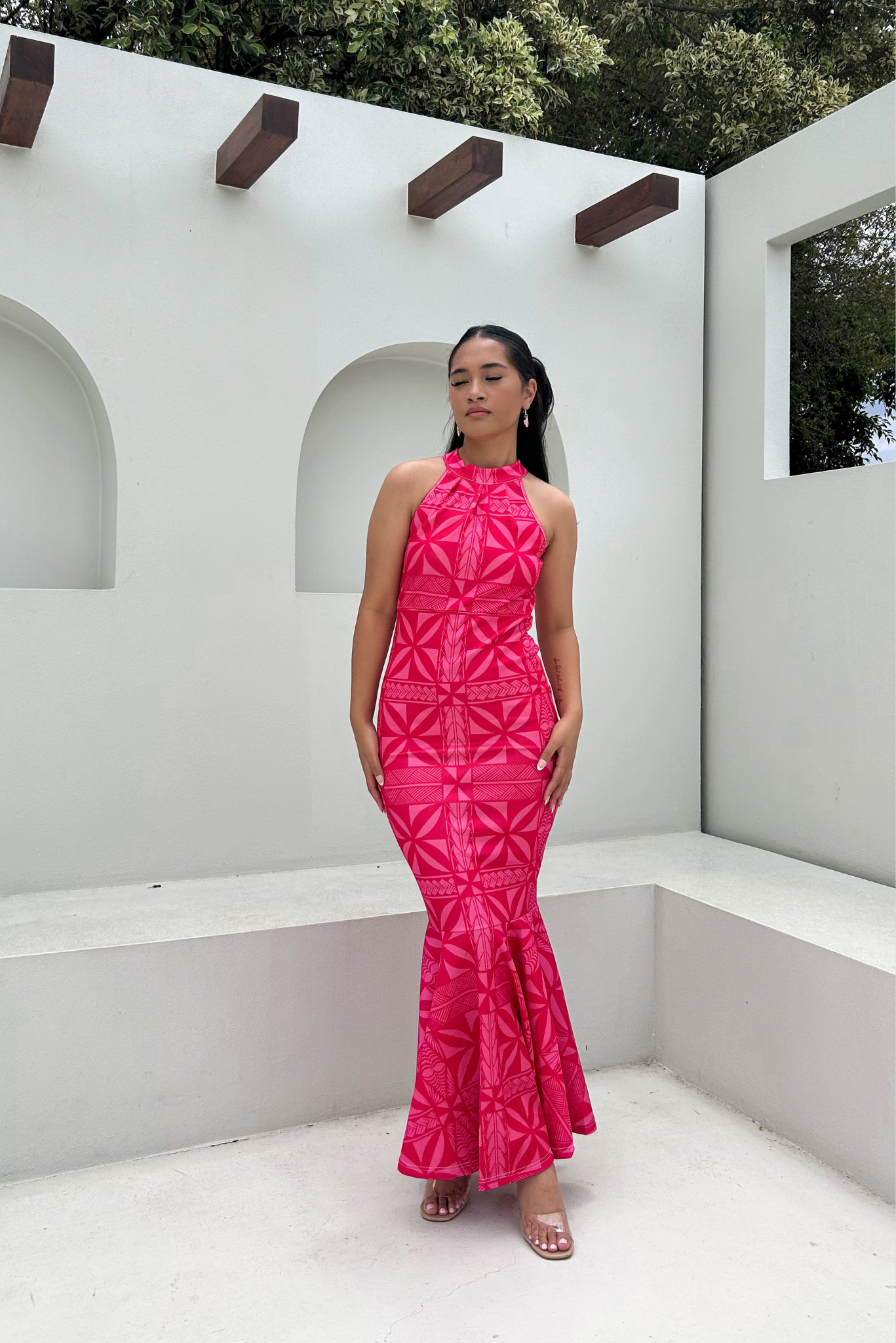 (PRE-ORDER) MATIE DRESS - HALTER FLARE MAXI LENGTH - FUCHSIA PINK