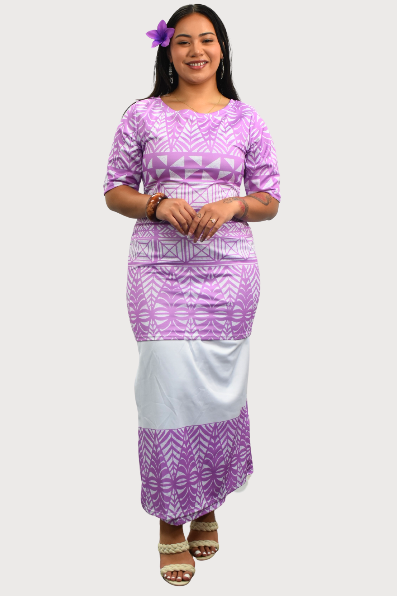 TALIA PULETASI - ROUND NECK PULETASI - TWO PIECE OUTFIT - PURPLE & WHITE