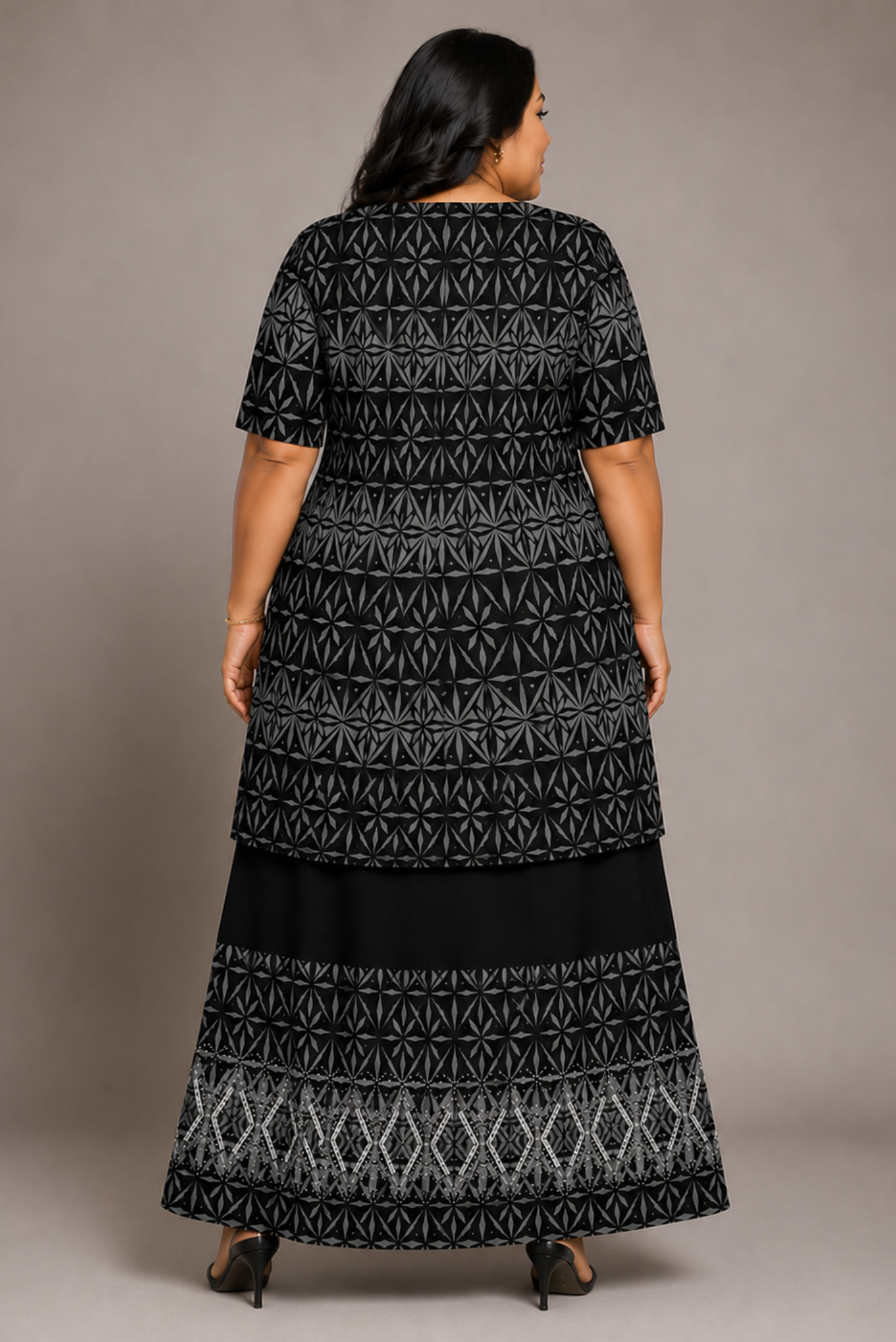 (PRE-ORDER) ROUND NECK LAYERED PULETASI - TWO PIECE OUTFIT - BLACK & GREY