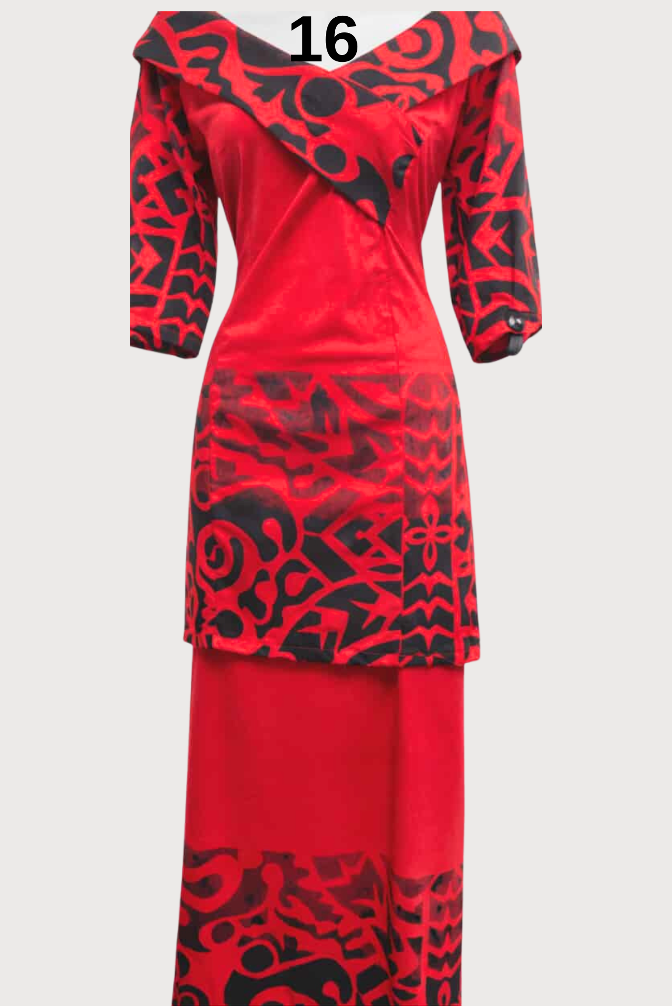 RED & BLACK V-NECK ISLAND PULETASI - SIZE 16