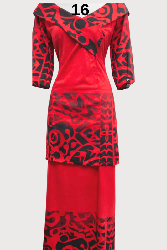 RED & BLACK V-NECK ISLAND PULETASI - SIZE 16