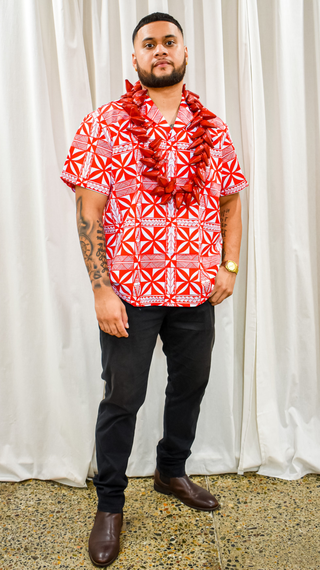 AMOS COLLARED SHIRT - RED & WHITE