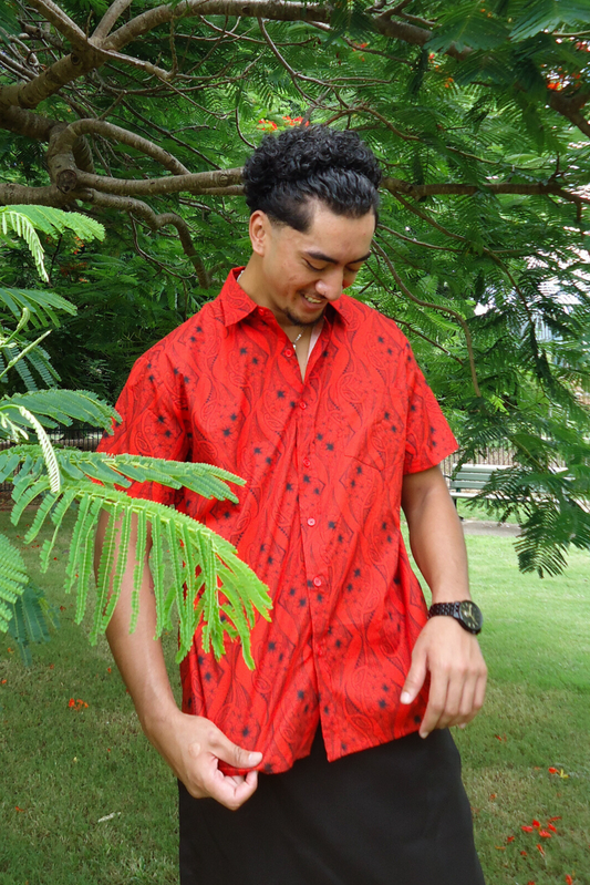 KASI SHIRT - COLLARED BUTTON UP - RED & BLACK
