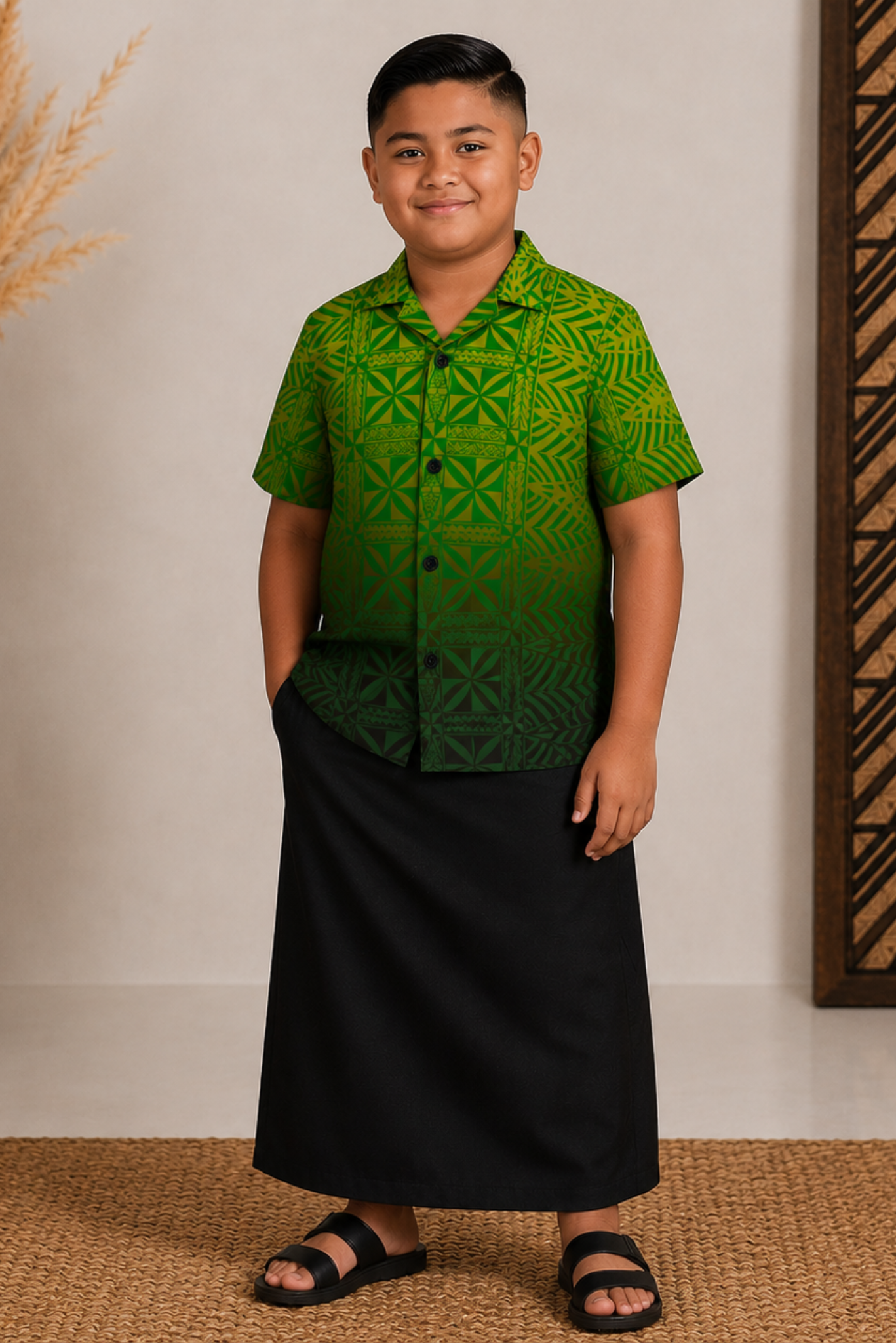 (PRE-ORDER) BOYS SHIRT - COLLARED SHIRT - GREEN, YELLOW & BLACK