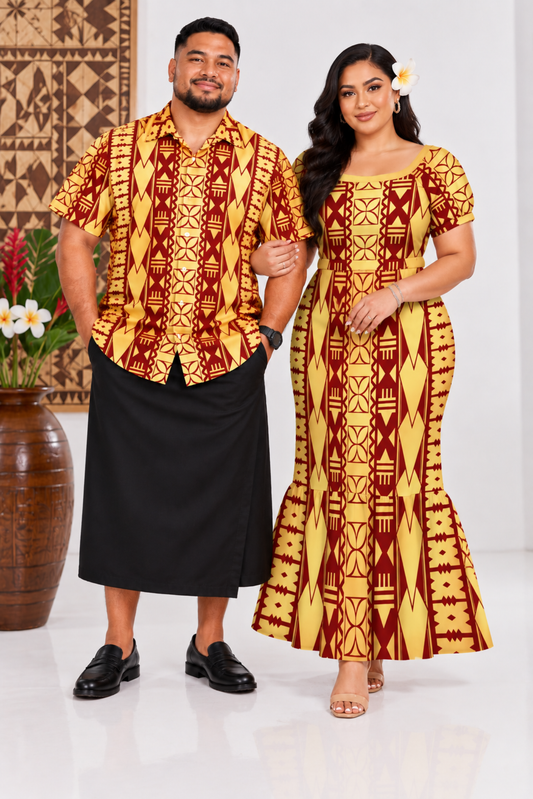 (PRE-ORDER) MENS COLLARED SHIRT - GOLD & MAROON