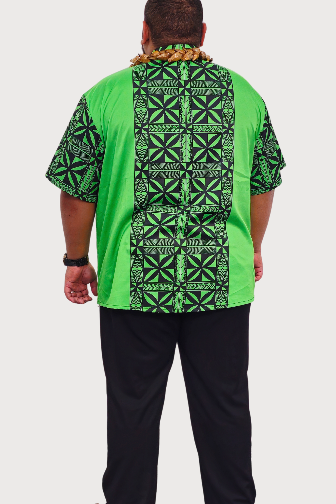 HOLMES MENS SHIRT - COLLARED BUTTON V NECK - BLACK & GREEN