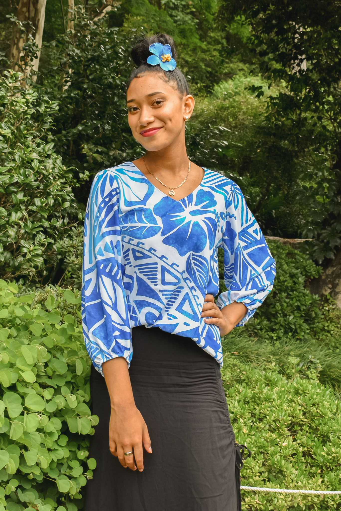 EVA BLOUSE - ROYAL BLUE - LONG SLEEVE V NECK BLOUSE