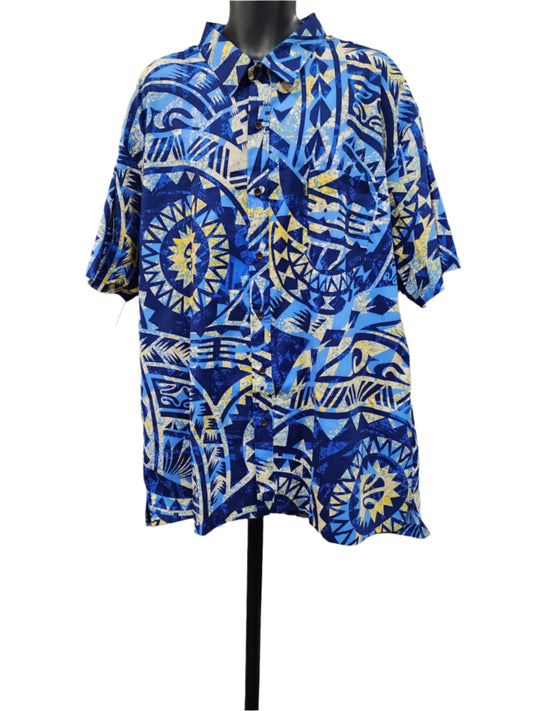 Blue & Yellow Collared Men Shirt - Size 5XL