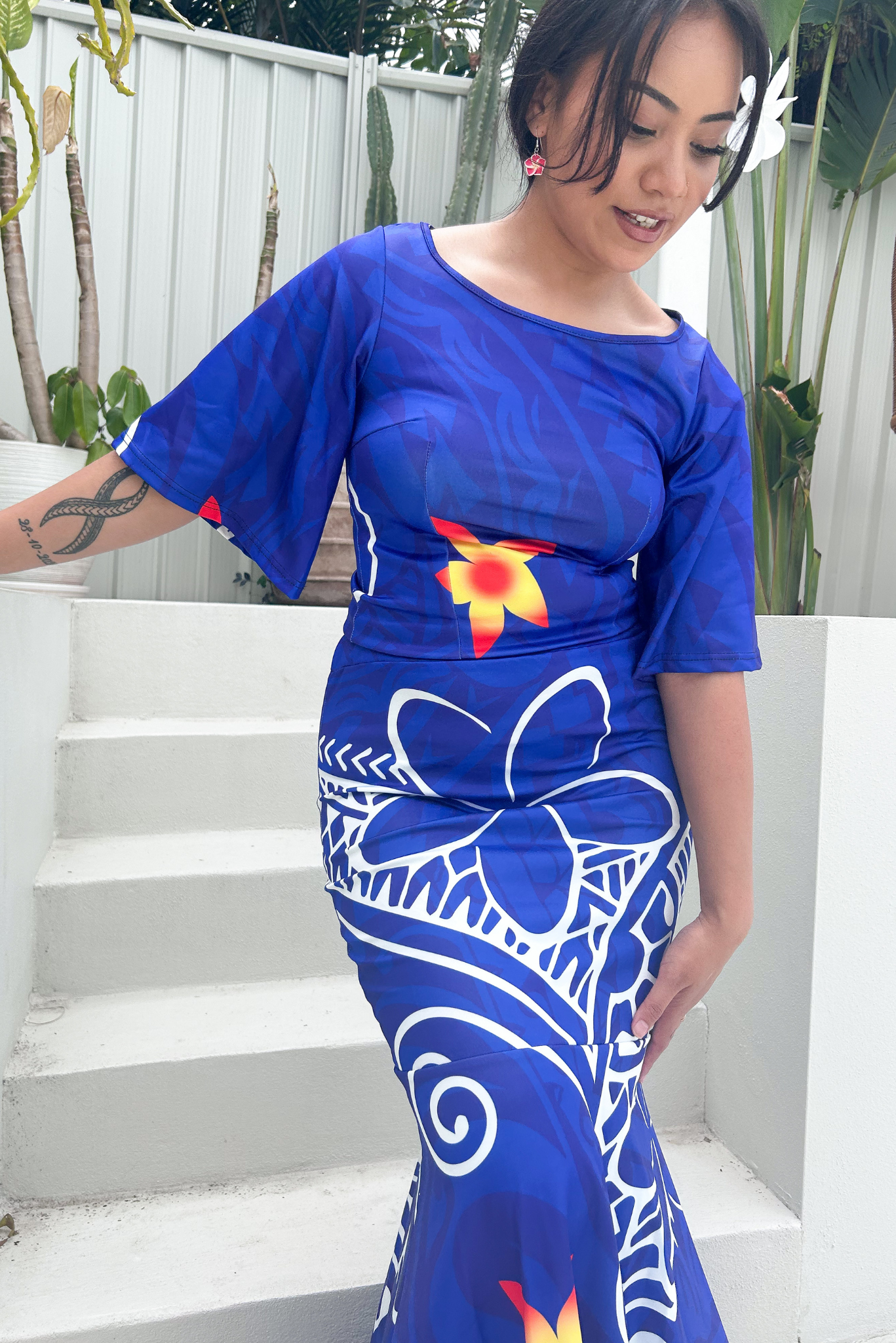 (PRE-ORDER) LUISA PULETASI - TWO PIECE PULETASI DRESS - ROYAL BLUE & WHITE
