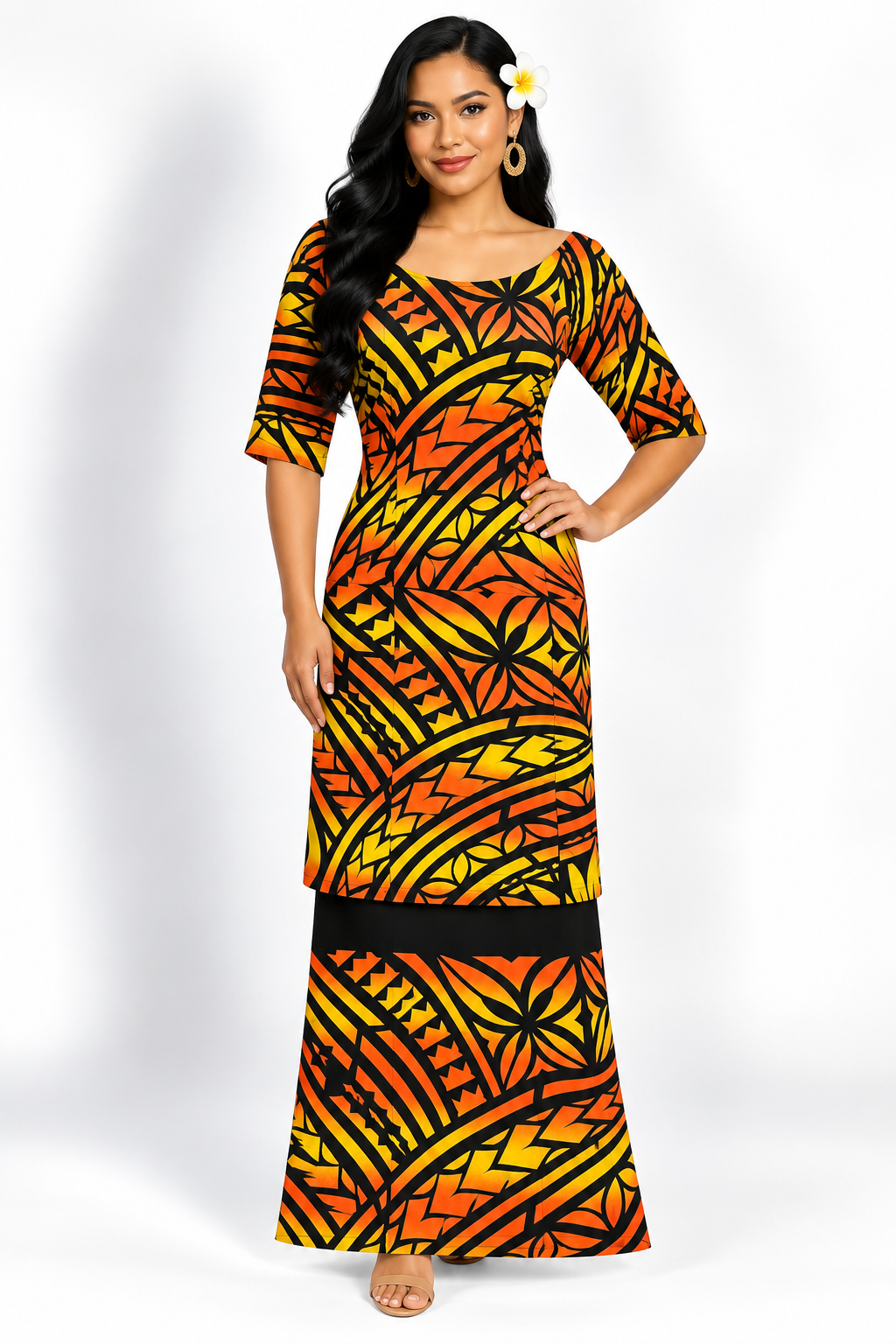 Black & Orange Puletasi Size 16