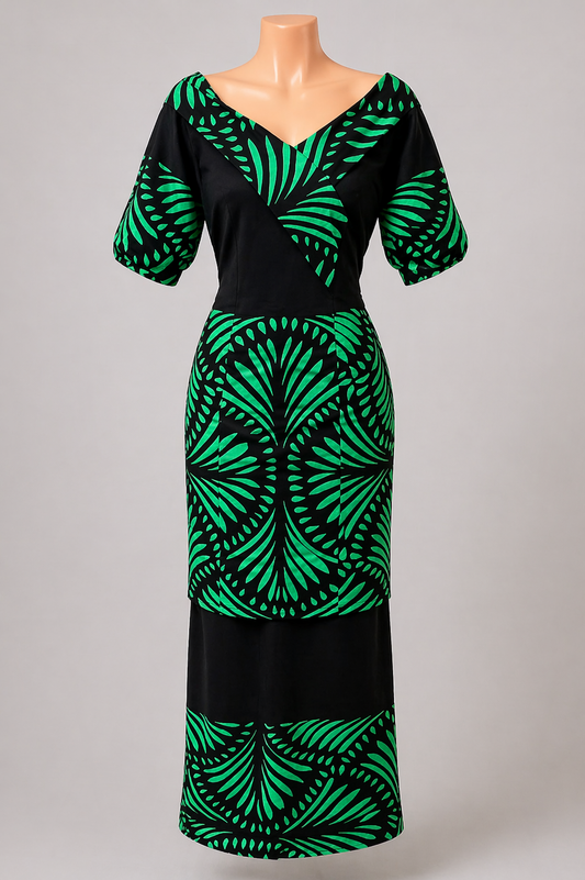 BLACK & GREEN ISLAND PULETASI - SIZE 14