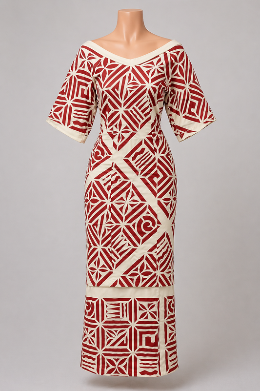 BEIGE & MAROON PULETASI - SIZE 14