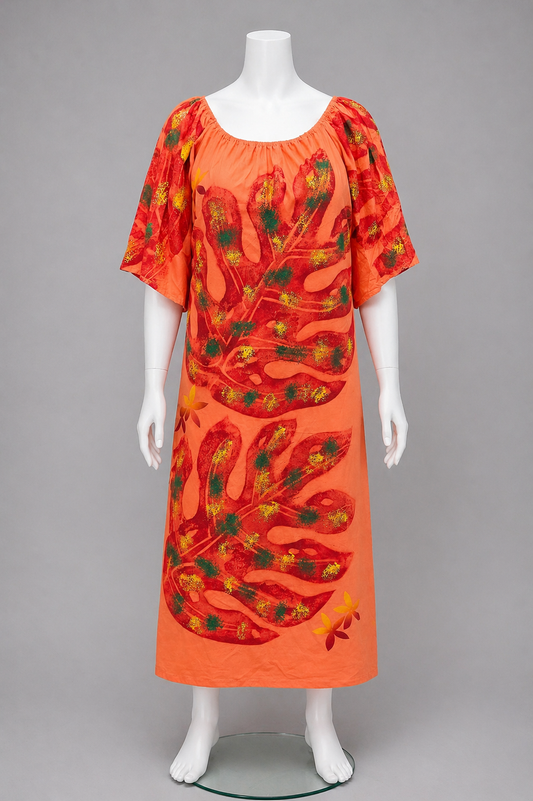 ORANGE CAPE SLEEVE ISLAND DRESS - SIZE 20