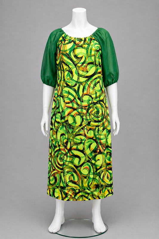 GREEN PUMPKIN SLEEVE ISLAND DRESS - SIZE 22