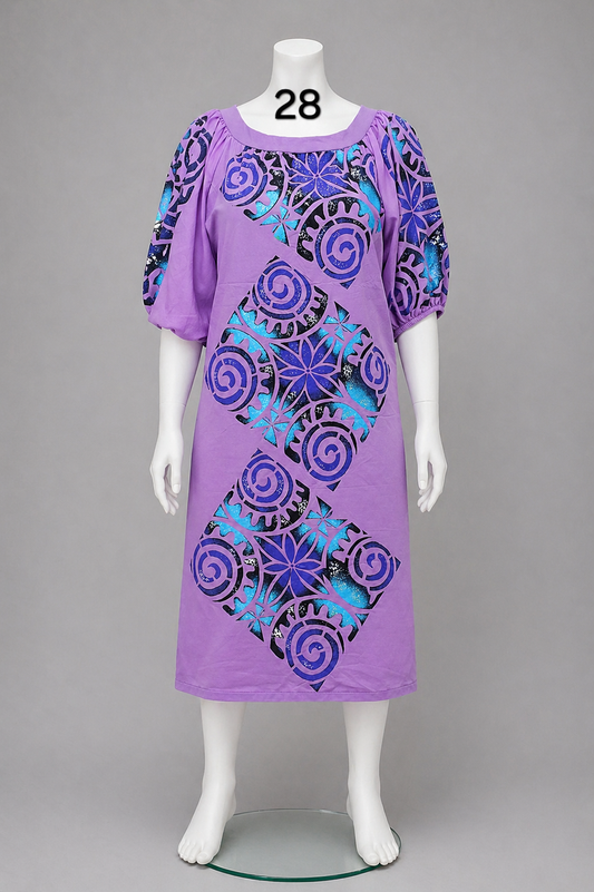 PURPLE & BLUE PUMPKIN SLEEVE ISLAND DRESS - SIZE 28