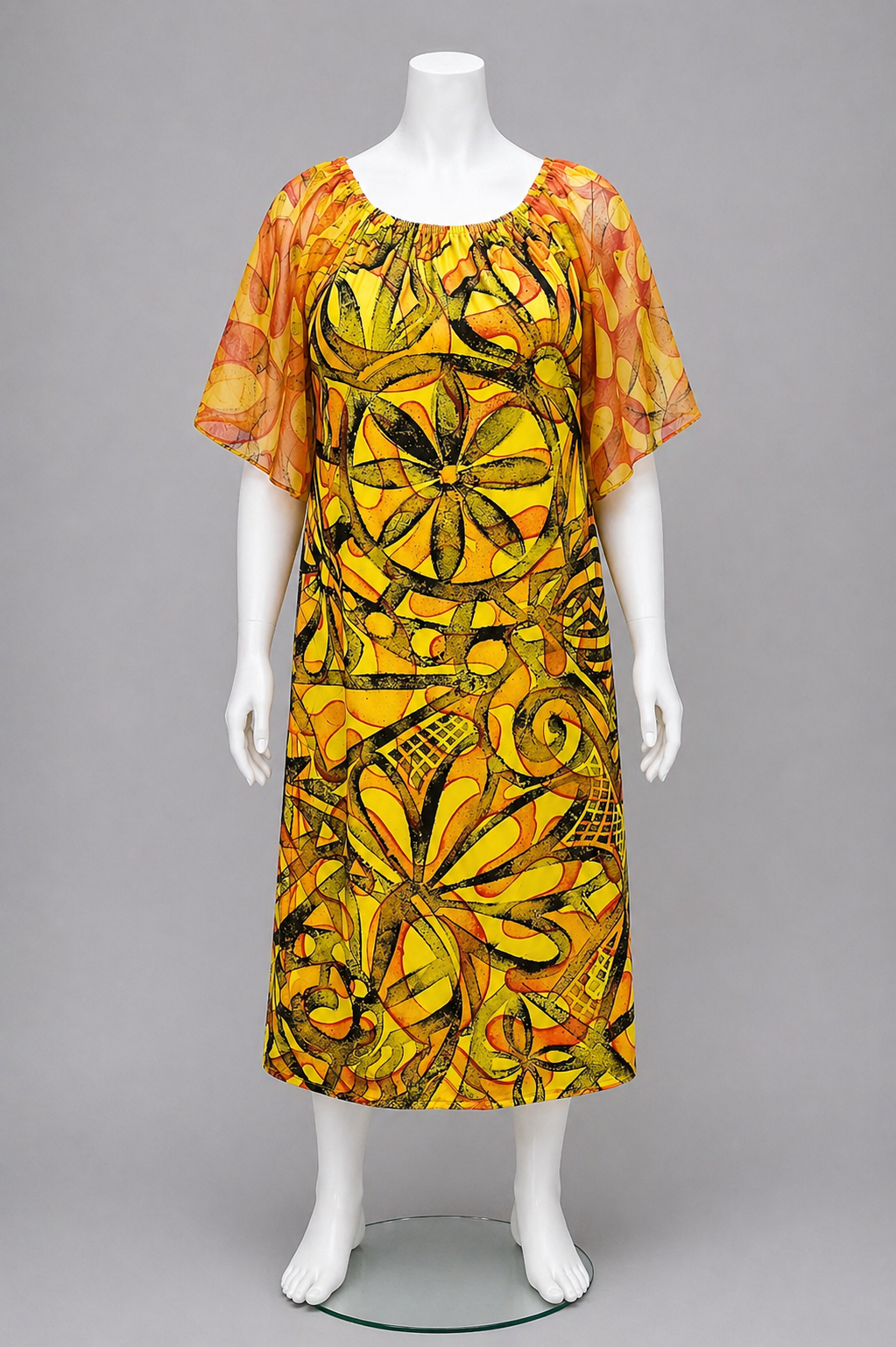 ORANGE & YELLOW PUMPKIN SLEEVE ISLAND DRESS - SIZE 22