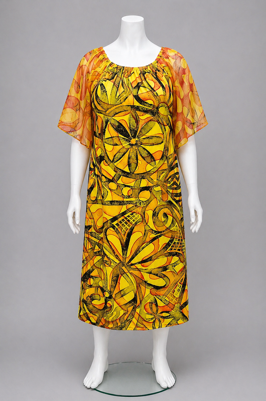 ORANGE & YELLOW PUMPKIN SLEEVE ISLAND DRESS - SIZE 22