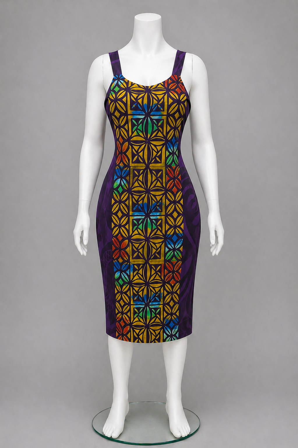 PURPLE TRIBAL ISLAND DRESS NO SLEEVE - SIZE 20