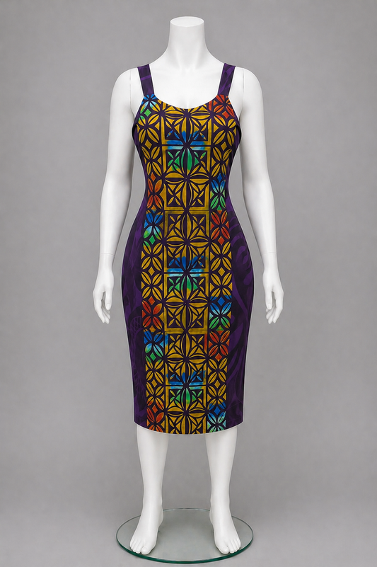 PURPLE TRIBAL ISLAND DRESS NO SLEEVE - SIZE 20