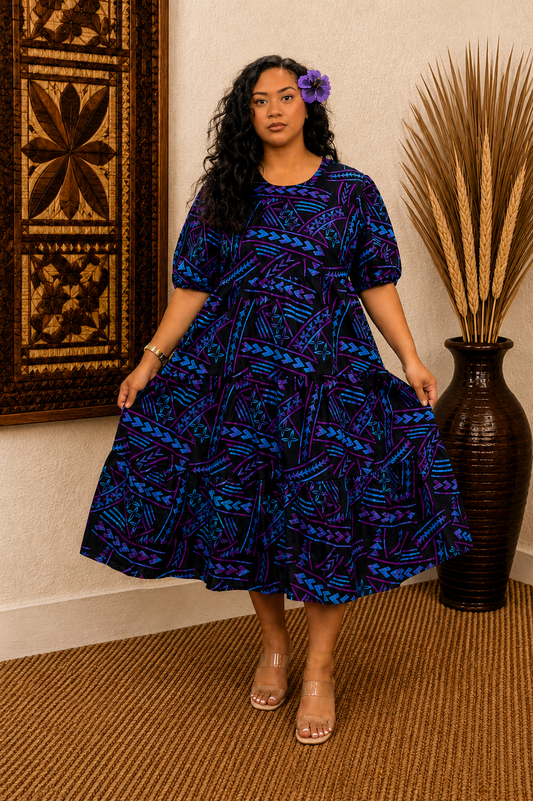 DIANA DRESS - HIGH WAIST DRESS - BLACK & PURPLE