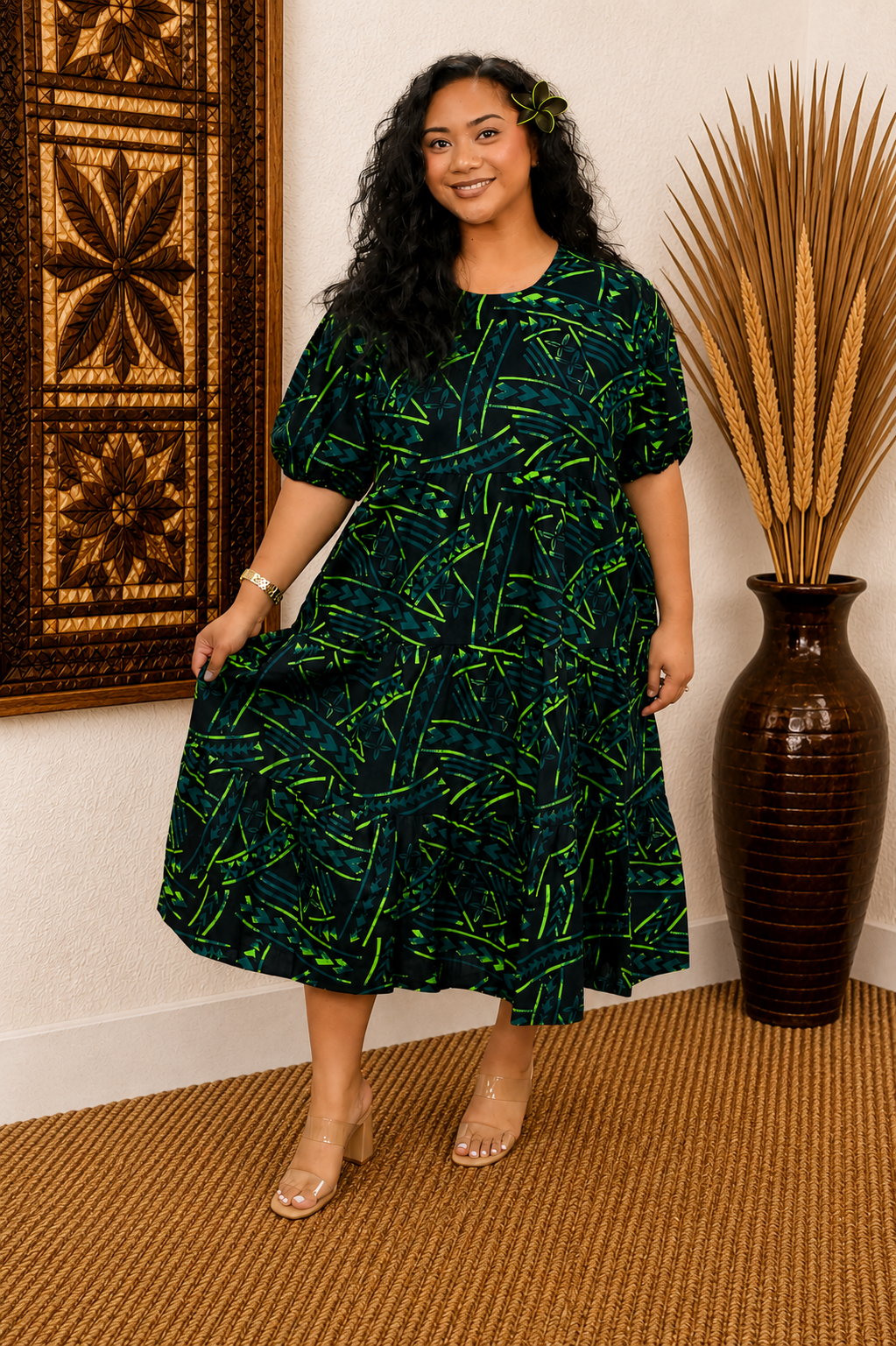 DIANA DRESS - HIGH WAIST DRESS - BLACK & GREEN