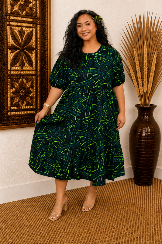 DIANA DRESS - HIGH WAIST DRESS - BLACK & GREEN