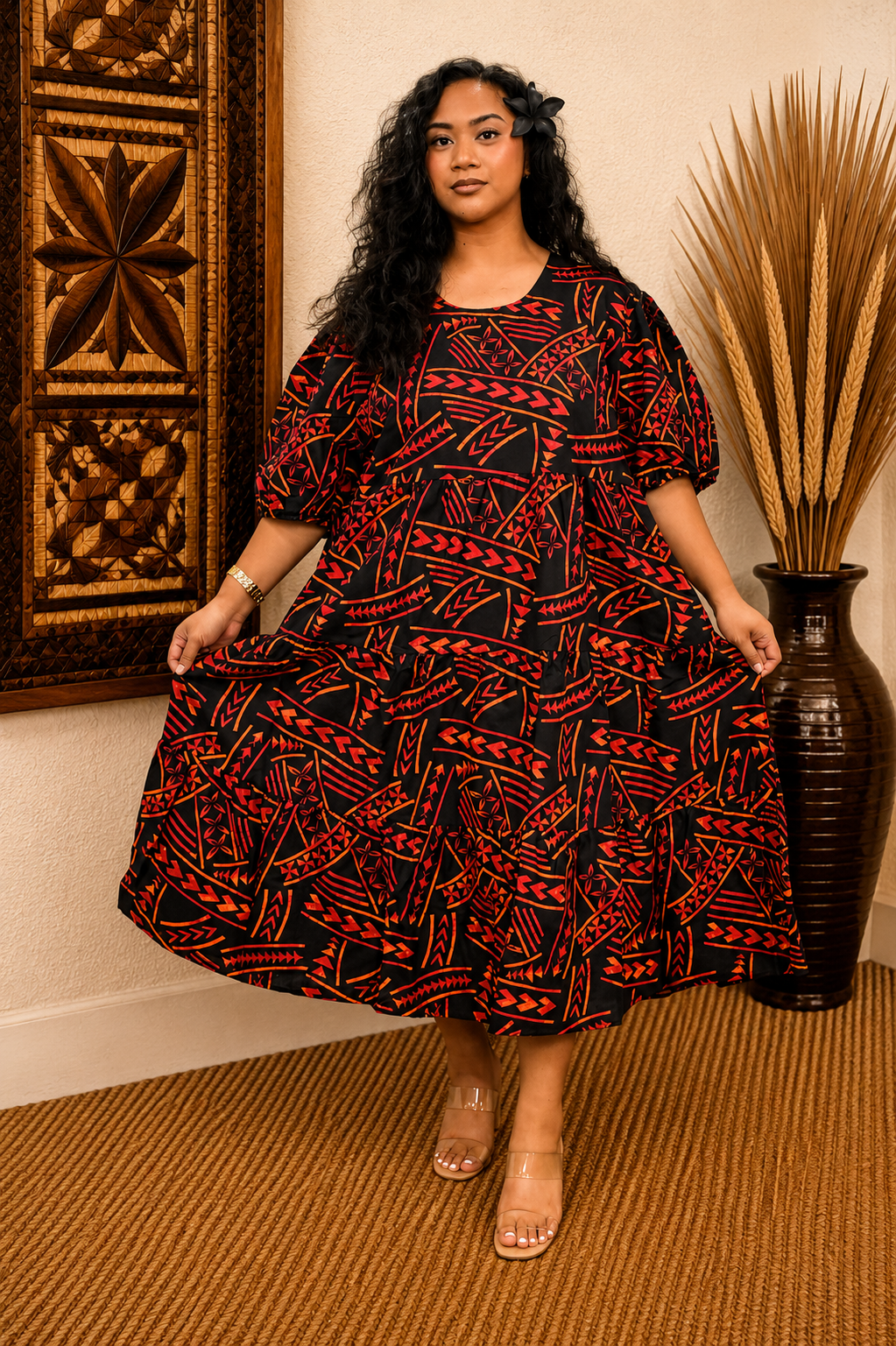 DIANA DRESS - HIGH WAIST DRESS - BLACK & ORANGE