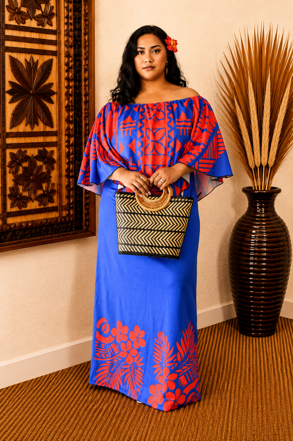 DIANA DRESS - CAPE DESIGN - BLUE & RED
