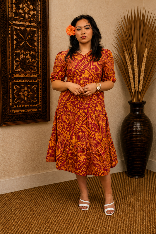 MARIAH DRESS - HIGH WAIST DRESS - RED & ORANGE
