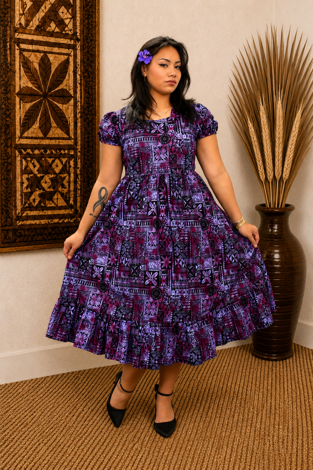 MARIAH DRESS - HIGH WAIST DRESS - PURPLE & BLACK