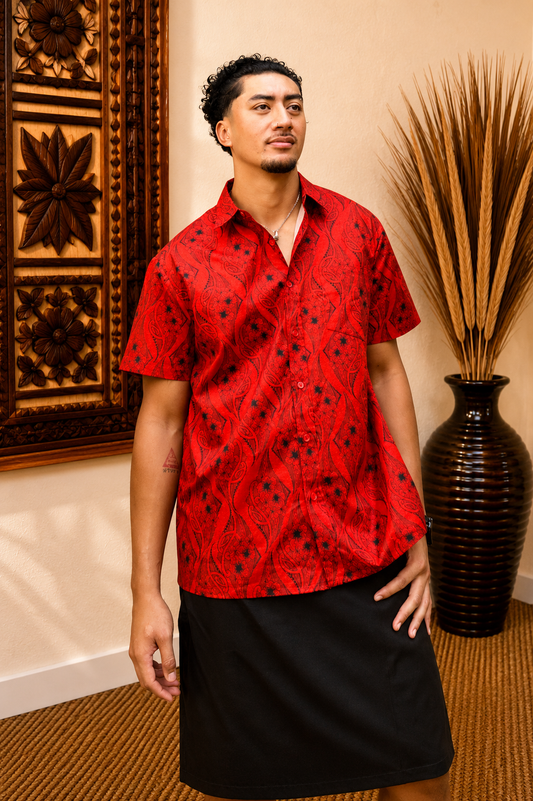 KASI SHIRT - COLLARED BUTTON UP - RED & BLACK