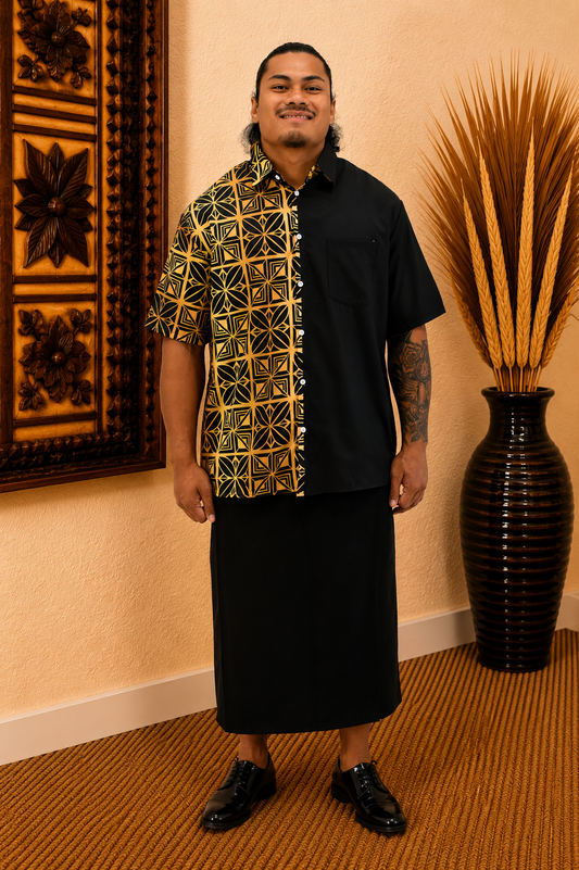 GOLD TIARE- MENS SHIRT - COLLARED BUTTON UP - GOLD & BLACK