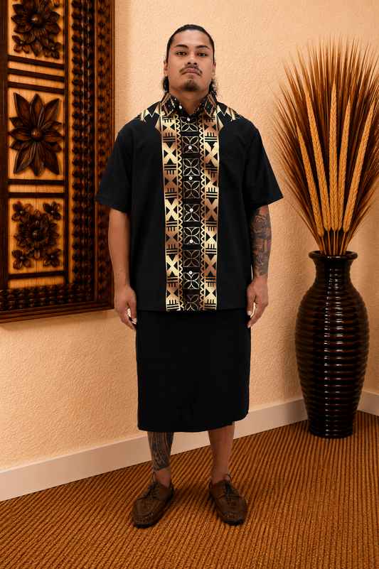ESEKIA SHIRT - MENS SHIRT - COLLARED BUTTON UP - BLACK & GOLD