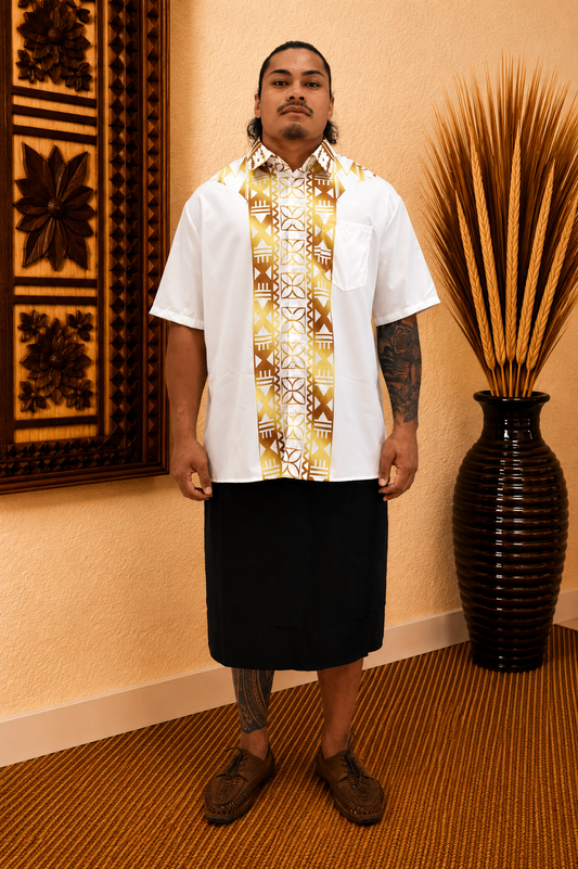 ESEKIA SHIRT - MENS SHIRT - COLLARED BUTTON UP - WHITE & GOLD