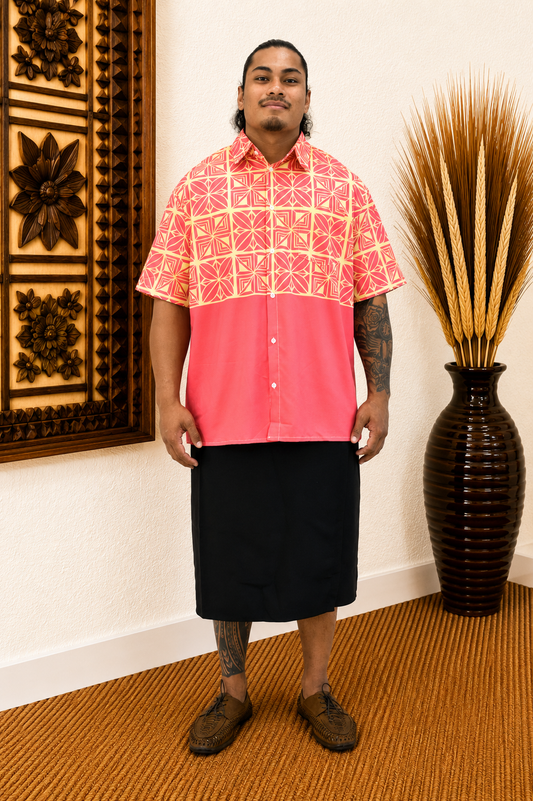 SIONE SHIRT - MENS SHIRT - COLLARED BUTTON UP - ORANGE YELLOW & PINK
