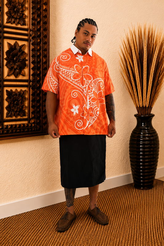 SAMUEL MENS SHIRT - COLLARED BUTTON UP - ORANGE & WHITE