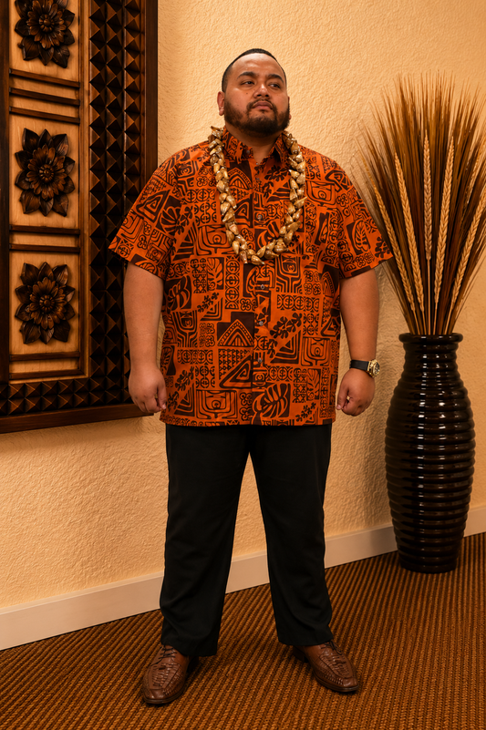 SAMUEL SHIRT - COLLARED BUTTON UP - ORANGE & BROWN