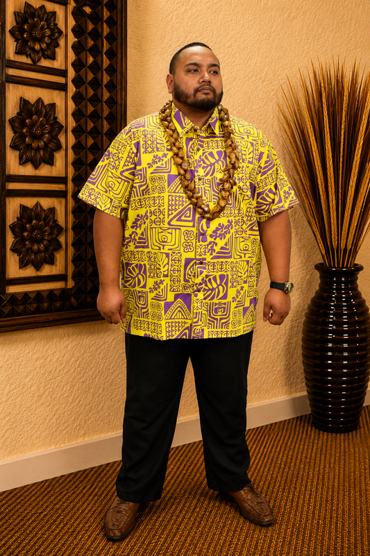 SAMUEL SHIRT - COLLARED BUTTON UP - YELLOW & PURPLE