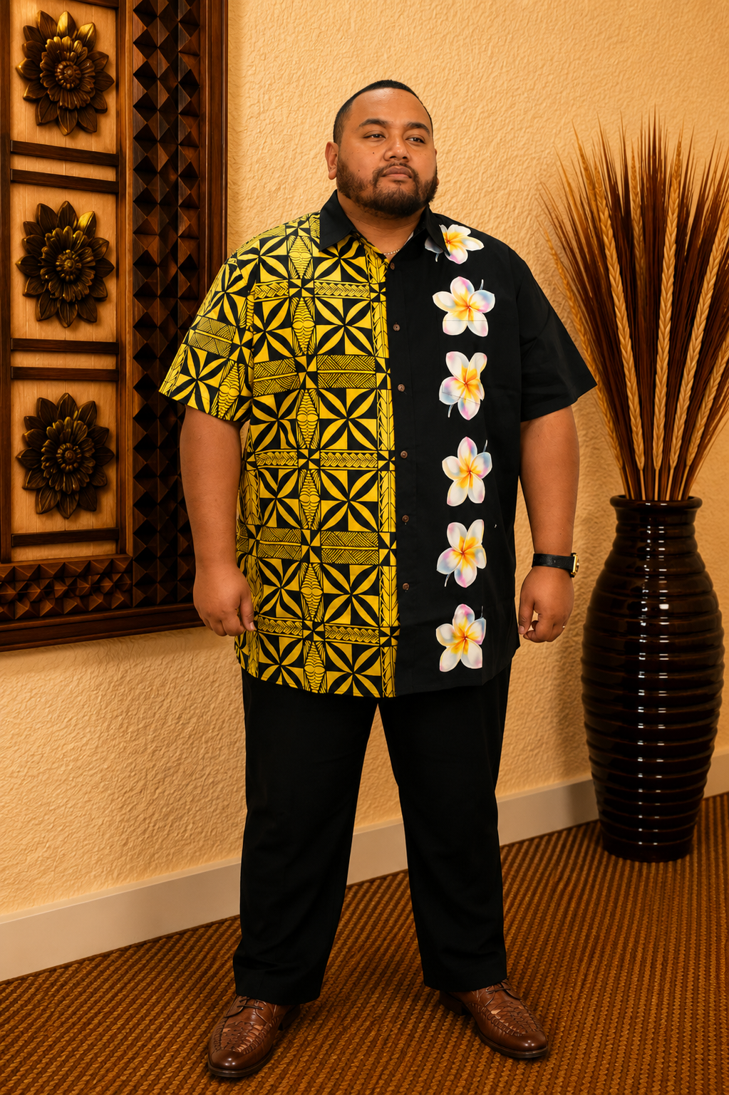 TAMA SHIRT - YELLOW AND BLACK COLLARED MENS SHIRT