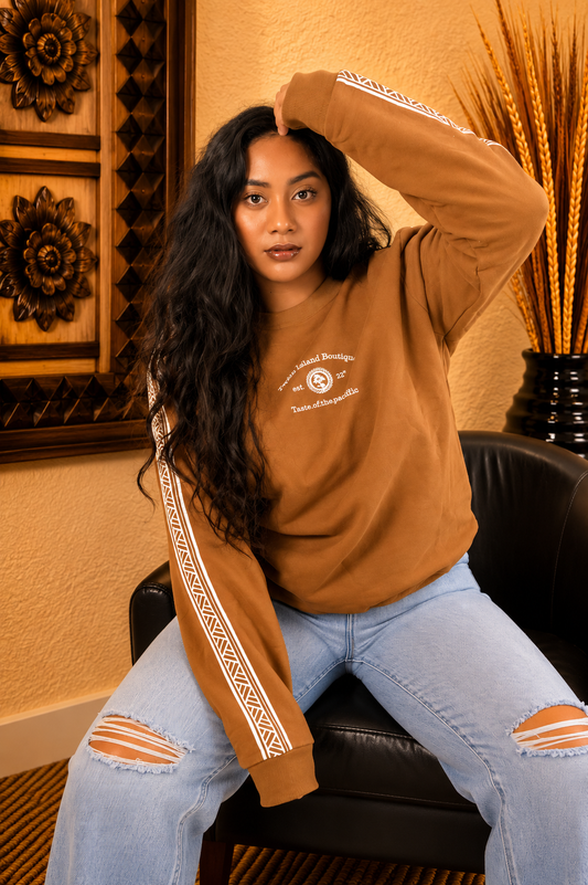 PENINA SWEATSHIRT / JUMPER - TAPA PATTERN - BROWN - UNISEX