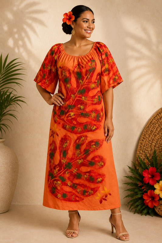 ORANGE CAPE SLEEVE ISLAND DRESS - SIZE 20