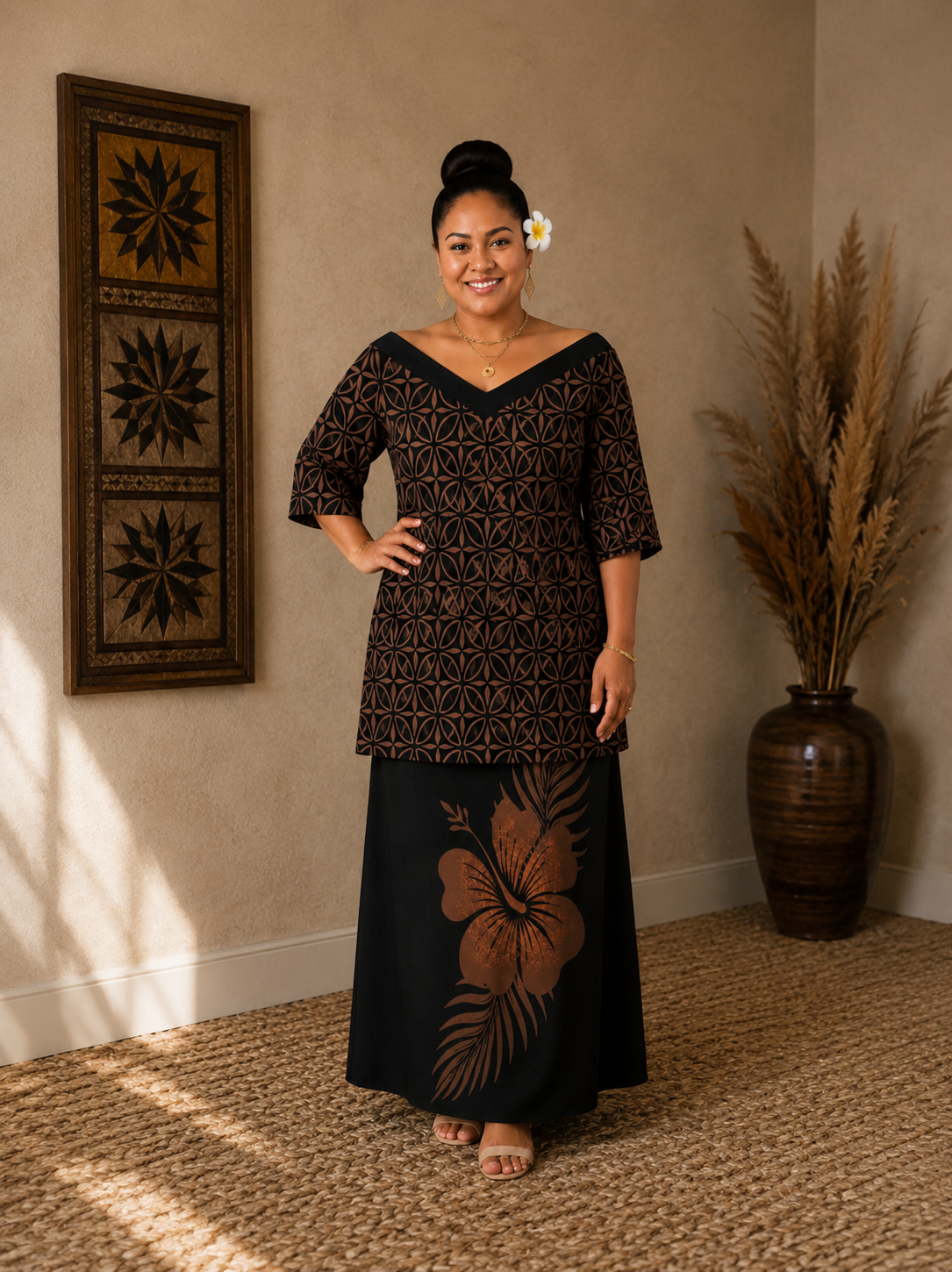 (PRE-ORDER) V-NECK PULETASI - BROWN & BLACK FLORAL