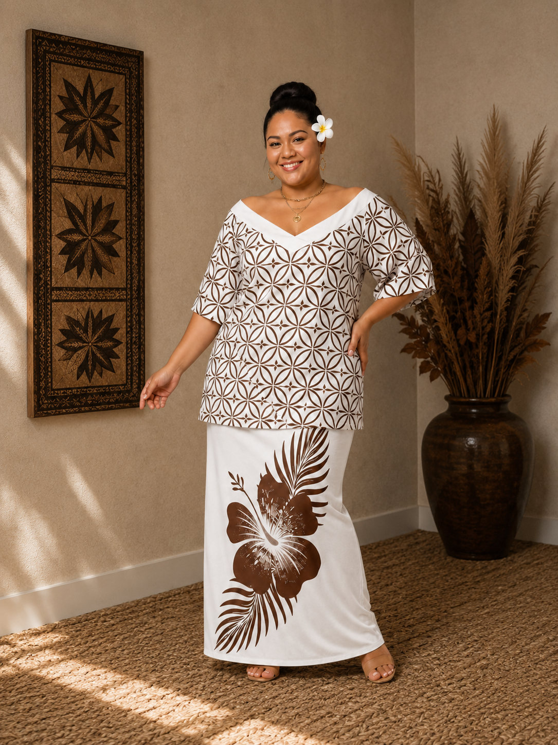 (PRE-ORDER) V-NECK PULETASI - BROWN & WHITE FLORAL