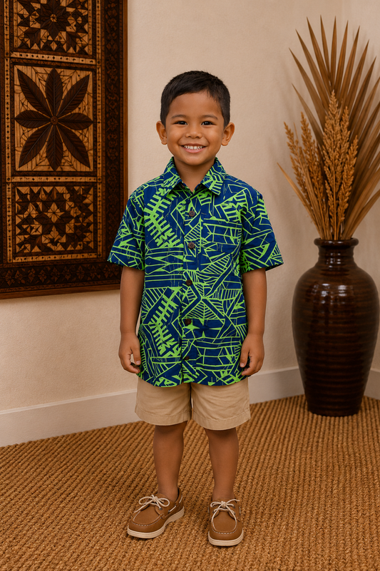 BARRY BOYS SHIRT - COLLARED SHIRT - BLUE & GREEN